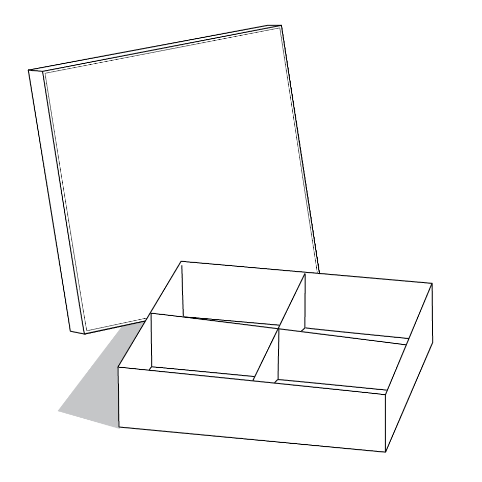 Æske med 4 rum og løst låg