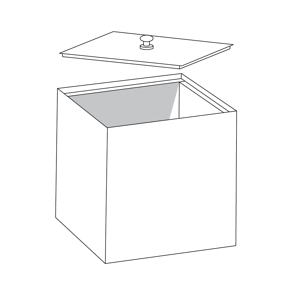 Æske med fladt låg og geværknap i låg